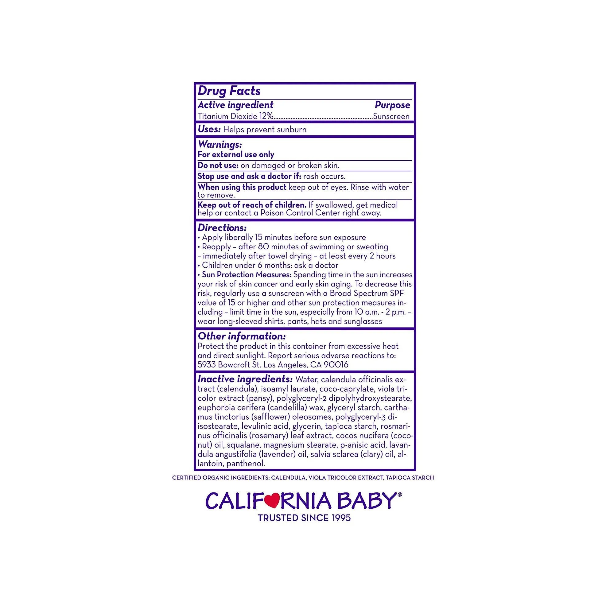 California Baby CALENDULA™ BROAD SPECTRUM SPF 30  SUNSCREEN