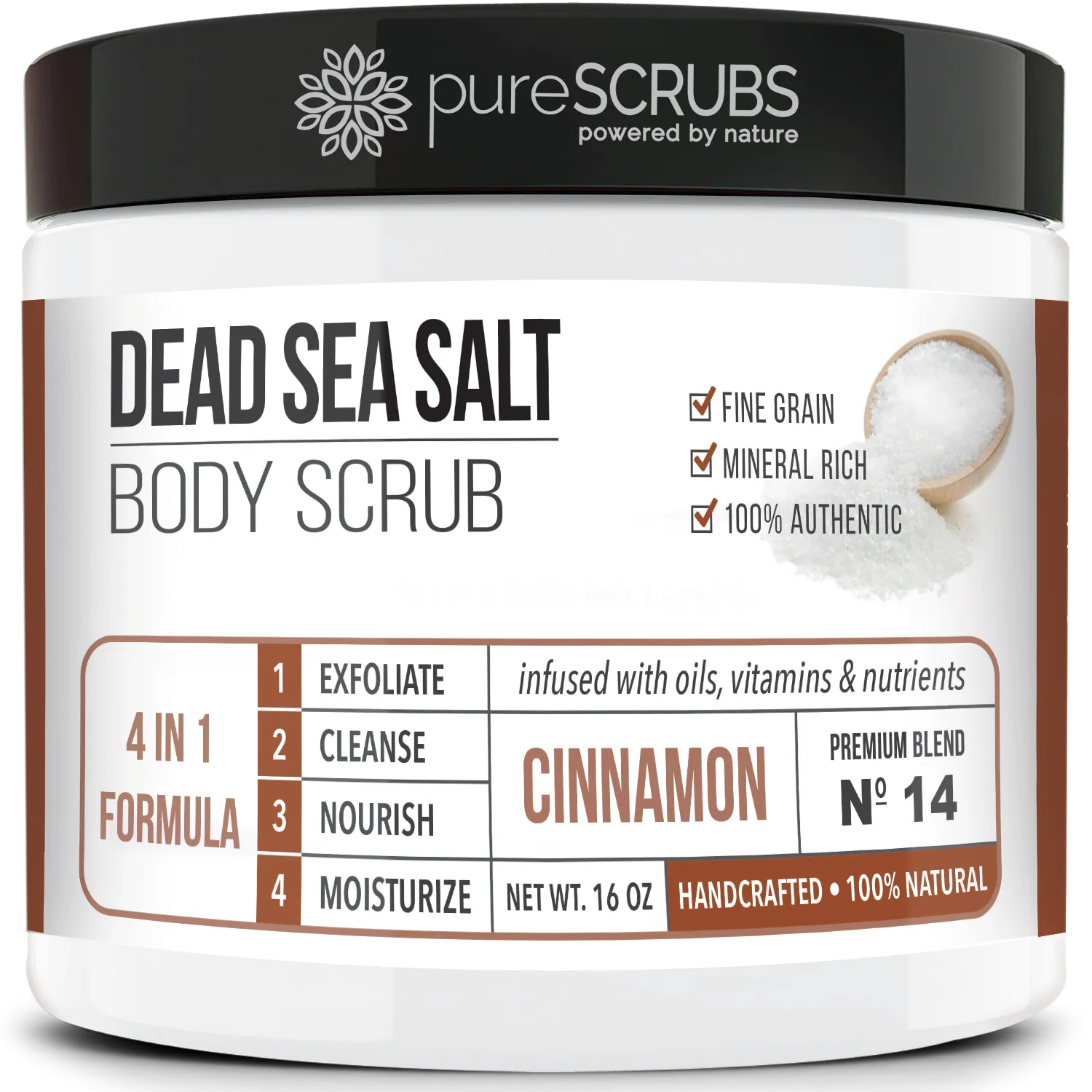 Cinnamon Body Scrub / Dead Sea Salt / Premium Blend #14