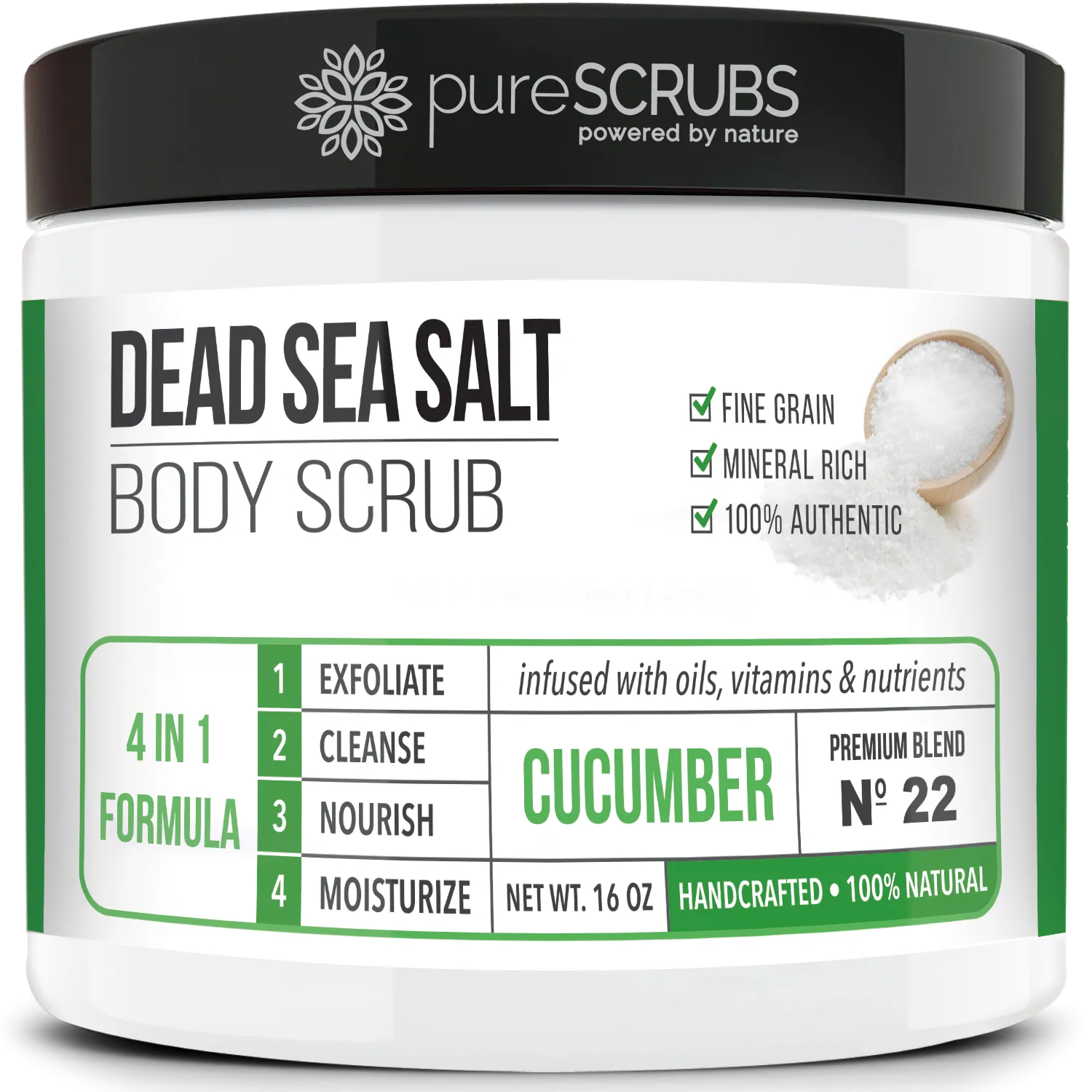 Cucumber Body Scrub / Dead Sea Salt / Premium Blend #22