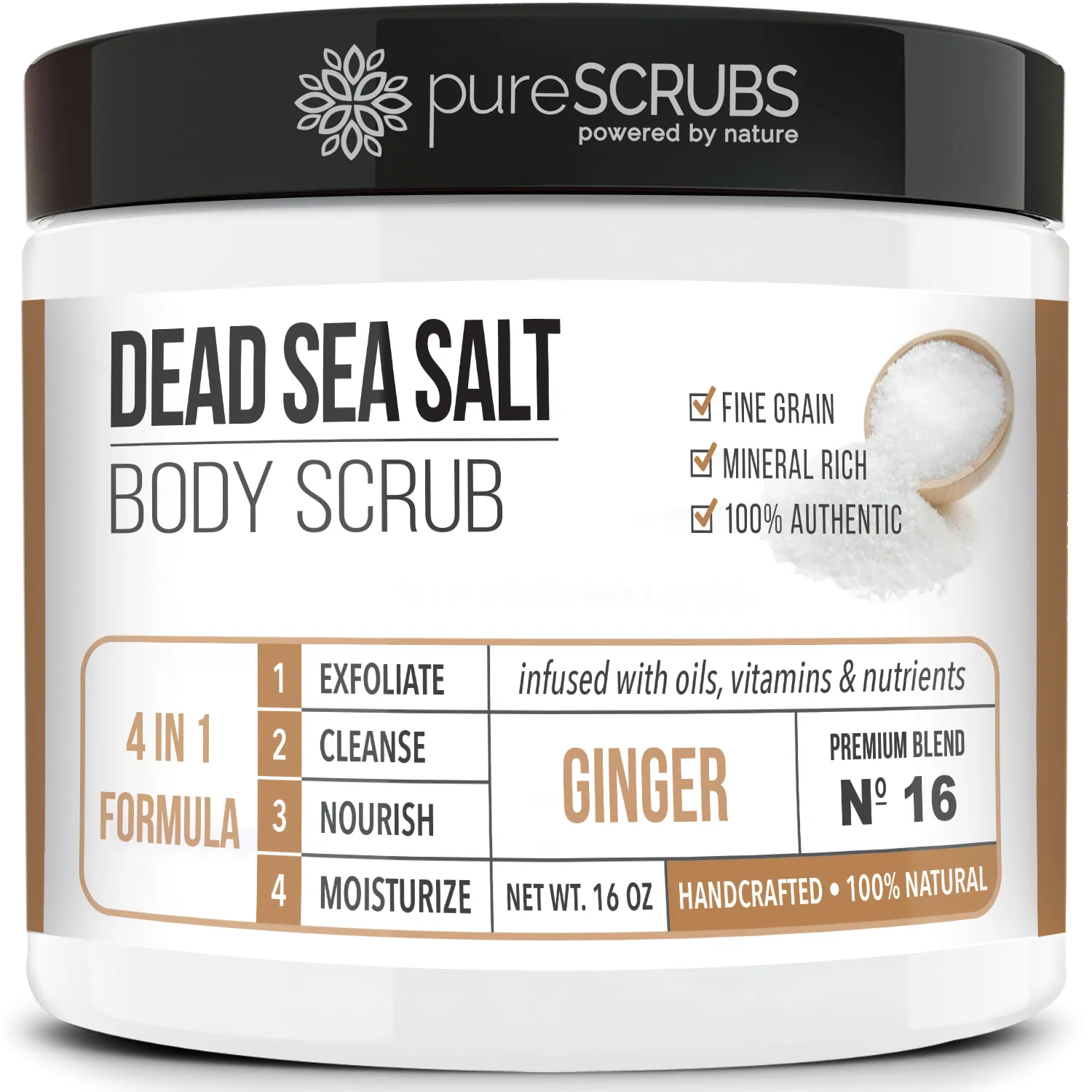 Ginger Body Scrub / Dead Sea Salt / Premium Blend #16