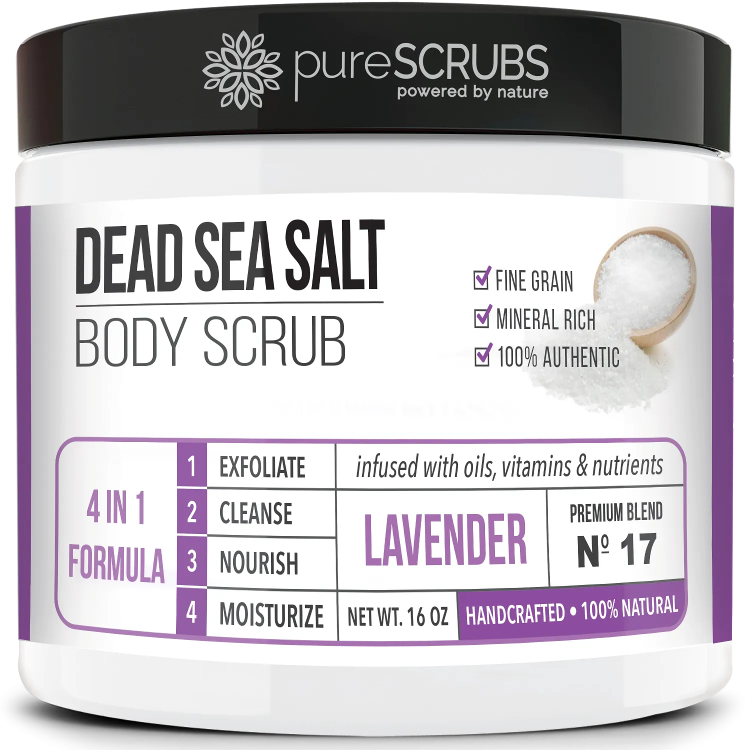 Lavender Body Scrub / Dead Sea Salt / Premium Blend #17