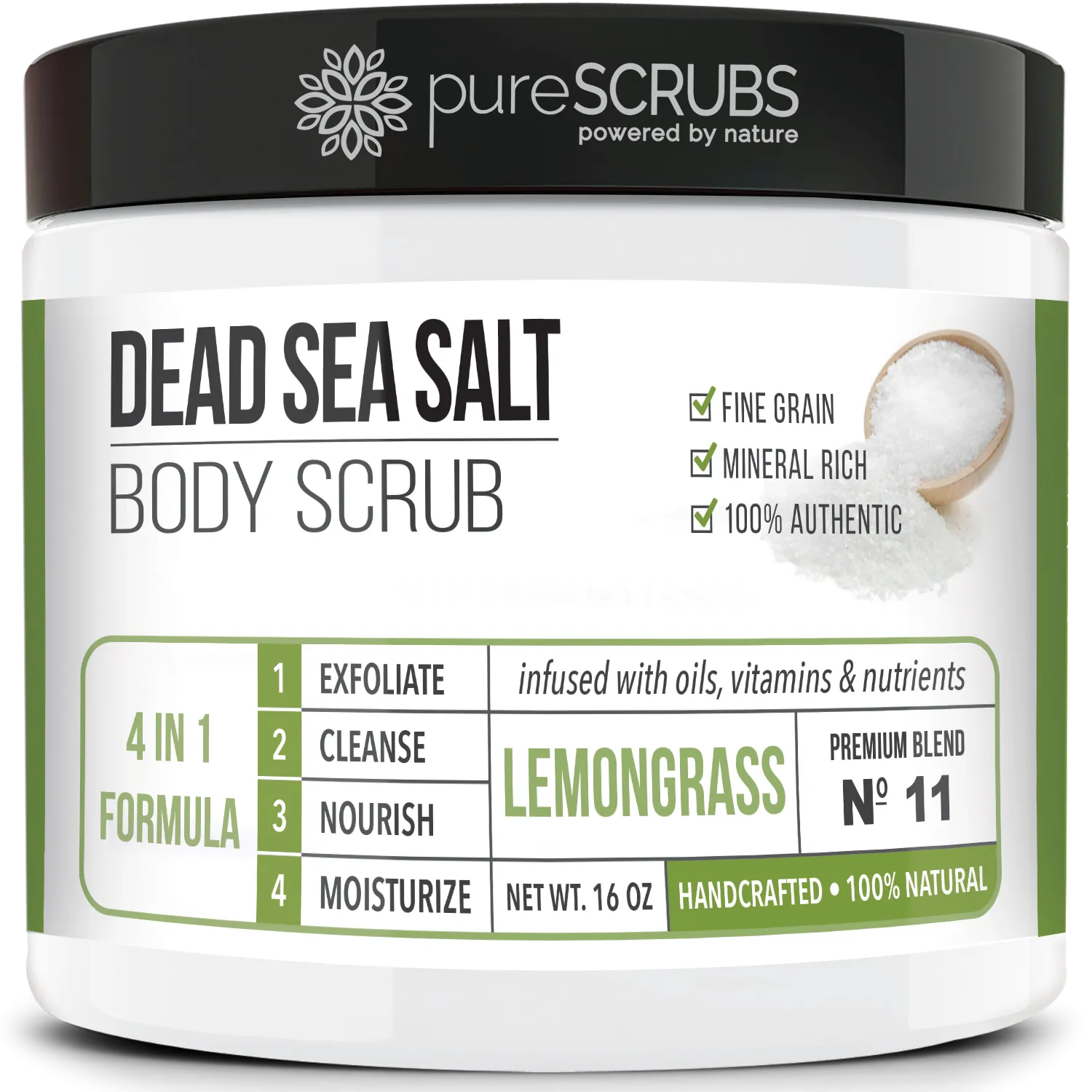 Lemongrass Body Scrub / Dead Sea Salt / Premium Blend #11