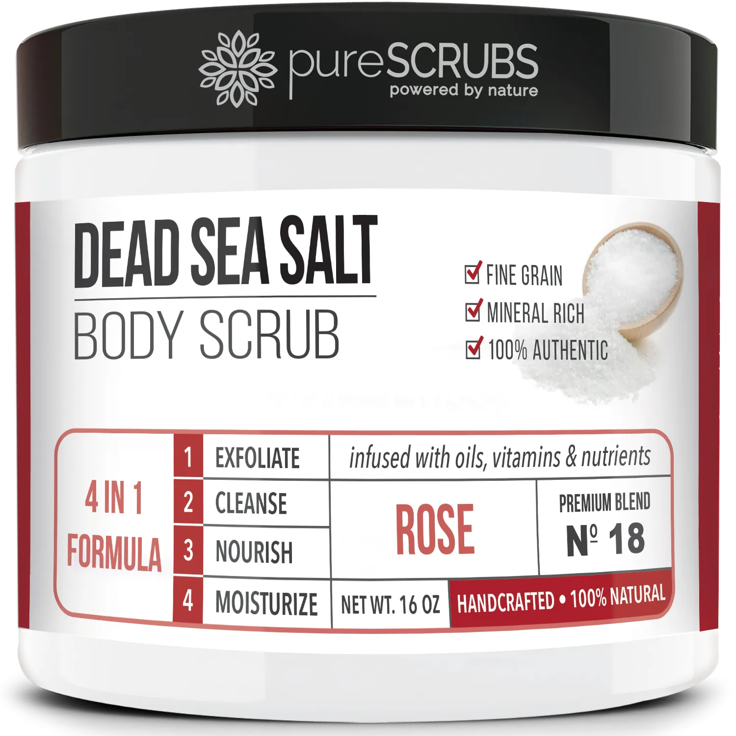 Rose Body Scrub / Dead Sea Salt / Premium Blend #18